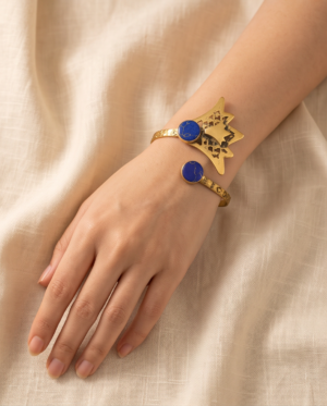 Sculptural Star Lapis Blue Copper Cuff Bracelet — Open Bangle