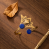 Sculptural Star Lapis Blue Copper Cuff Bracelet — Open Bangle