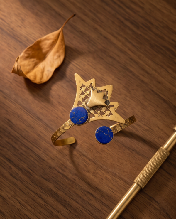 Sculptural Star Lapis Blue Copper Cuff Bracelet — Open Bangle
