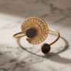 Bohemian Medallion Black Onyx Copper Cuff Bracelet — Open Bangle