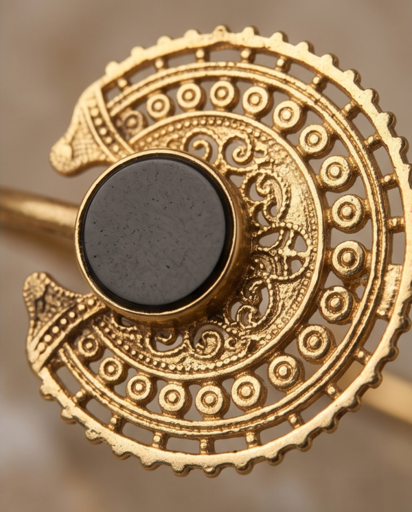 Bohemian Medallion Black Onyx Copper Cuff Bracelet — Open Bangle