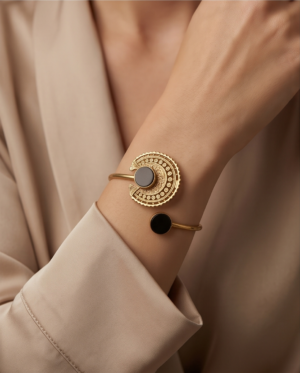 img_1535 Bohemian Medallion Black Onyx Copper Cuff Bracelet — Open Bangle