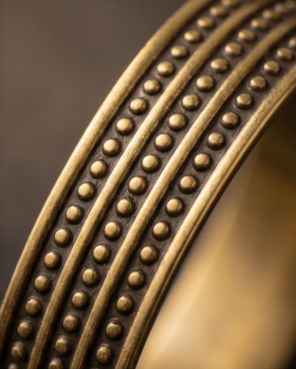 Beaded Line Copper Cuff Bracelet — Antique Gold Textured Bangle
