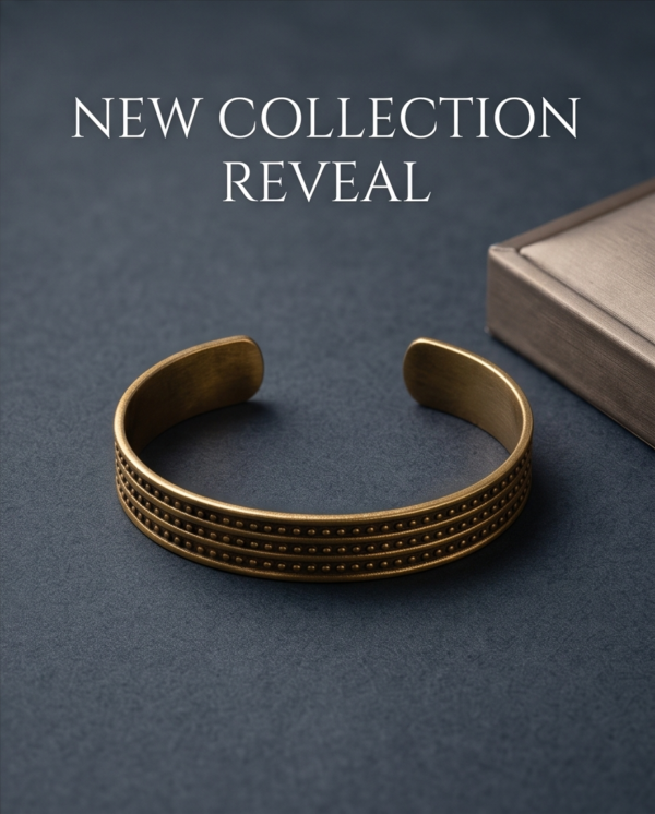 Beaded Line Copper Cuff Bracelet — Antique Gold Textured Bangle