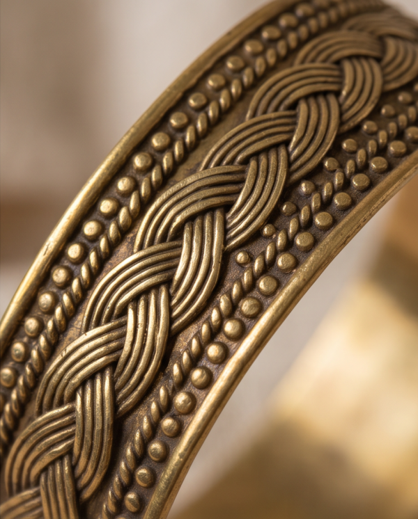 Woven Braid Copper Cuff Bracelet — Wide Antique Gold Bangle