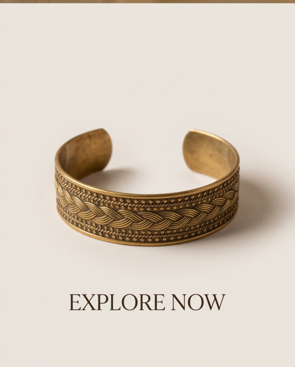 Woven Braid Copper Cuff Bracelet — Wide Antique Gold Bangle