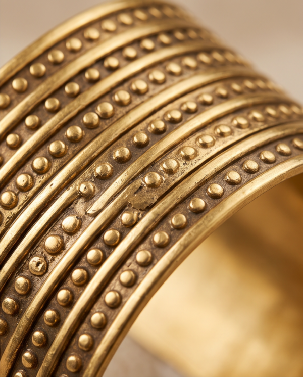 Multi-Row Beaded Copper Cuff Bracelet — Extra Wide Antique Gold Bangle