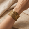 Multi-Row Beaded Copper Cuff Bracelet — Extra Wide Antique Gold Bangle