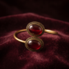 Ruby Red Glass Copper Cuff Bracelet — Double Stone Open Bangle