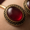Ruby Red Glass Copper Cuff Bracelet — Double Stone Open Bangle