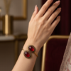 Ruby Red Glass Copper Cuff Bracelet — Double Stone Open Bangle