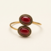 Ruby Red Glass Copper Cuff Bracelet — Double Stone Open Bangle