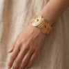 Gold Leaf Cluster Cuff Bracelet — Botanical Stainless Steel Bangle