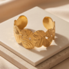 Gold Leaf Cluster Cuff Bracelet — Botanical Stainless Steel Bangle