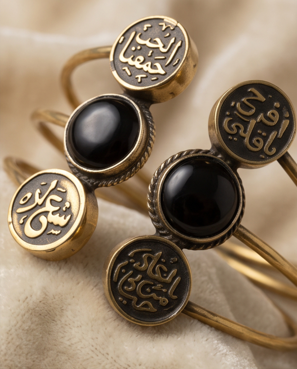 img_1574 Arabic Coin & Black Stone Copper Cuff - Stacking Bangles