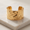 Molten Wave Wide Cuff Bracelet — Polished Gold Stainless Steel Bangle