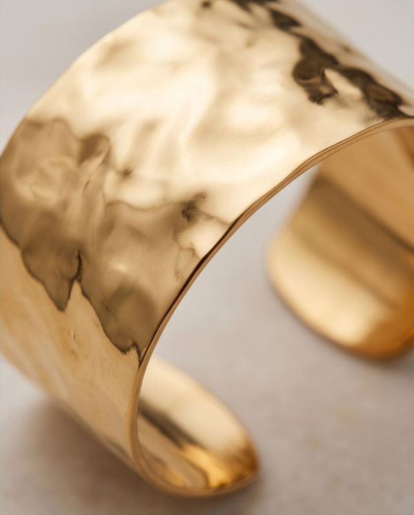 Molten Wave Wide Cuff Bracelet — Polished Gold Stainless Steel Bangle