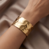 Molten Wave Wide Cuff Bracelet — Polished Gold Stainless Steel Bangle