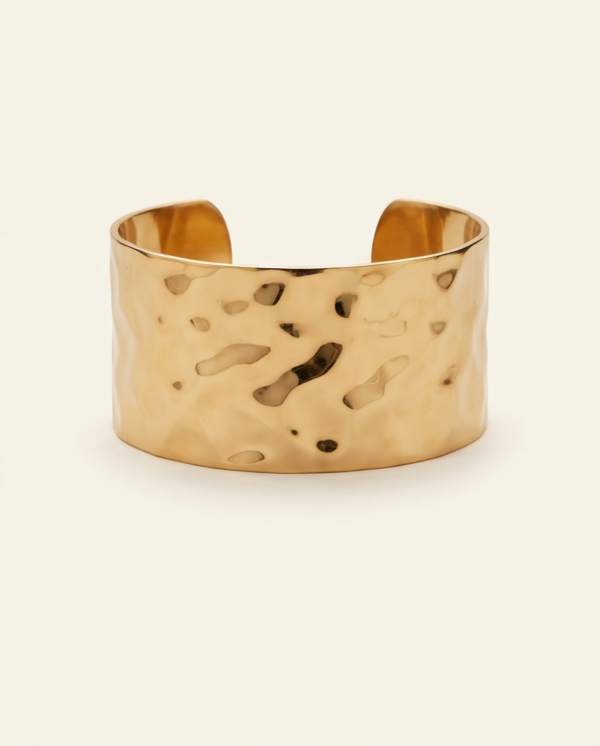 Molten Wave Wide Cuff Bracelet — Polished Gold Stainless Steel Bangle