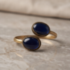 Sapphire Blue Glass Copper Cuff Bracelet — Double Stone Open Bangle