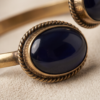 Sapphire Blue Glass Copper Cuff Bracelet — Double Stone Open Bangle