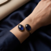 Sapphire Blue Glass Copper Cuff Bracelet — Double Stone Open Bangle