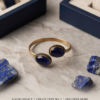 Sapphire Blue Glass Copper Cuff Bracelet — Double Stone Open Bangle