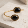 Black Onyx Copper Cuff Bracelet — Double Stone Open Bangle
