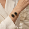 Black Onyx Copper Cuff Bracelet — Double Stone Open Bangle