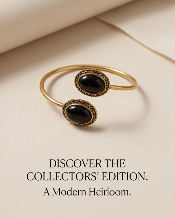Black Onyx Copper Cuff Bracelet — Double Stone Open Bangle