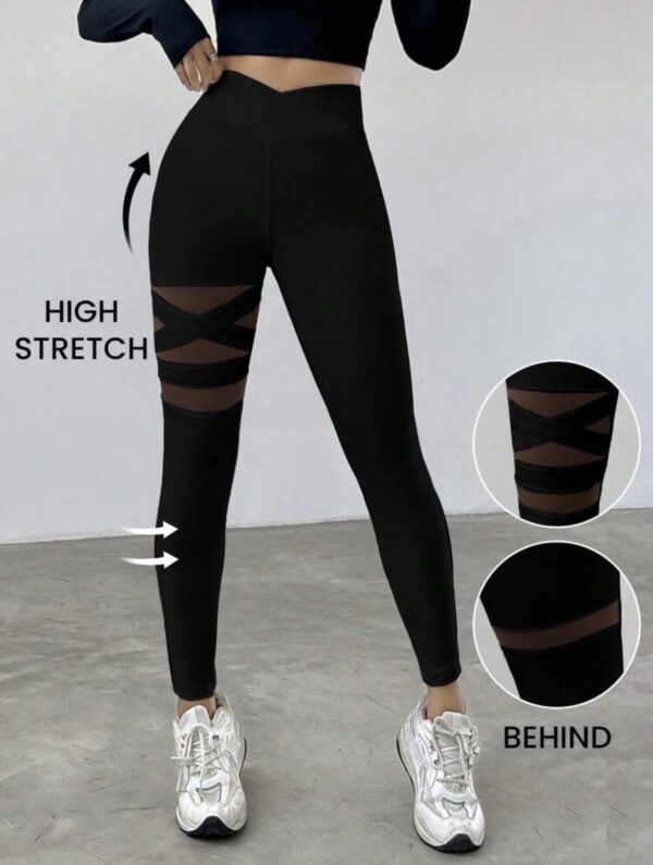 Black High-Waist Mesh Panel Leggings
