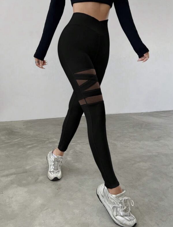 Black High-Waist Mesh Panel Leggings