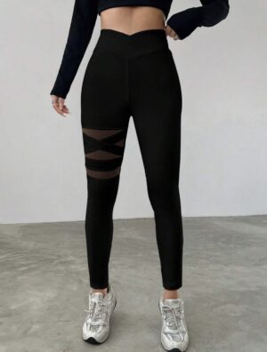 Black High-Waist Mesh Panel Leggings
