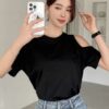 Black Cold-Shoulder Oversized T-Shirt — Cut-Out Shoulder Basic Tee