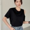 Black Cold-Shoulder Oversized T-Shirt — Cut-Out Shoulder Basic Tee