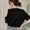 Black Cold-Shoulder Oversized T-Shirt — Cut-Out Shoulder Basic Tee