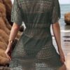 Sage Green Crochet Lace Beach Cover-Up Dress — Cinched Waist V-Neck
