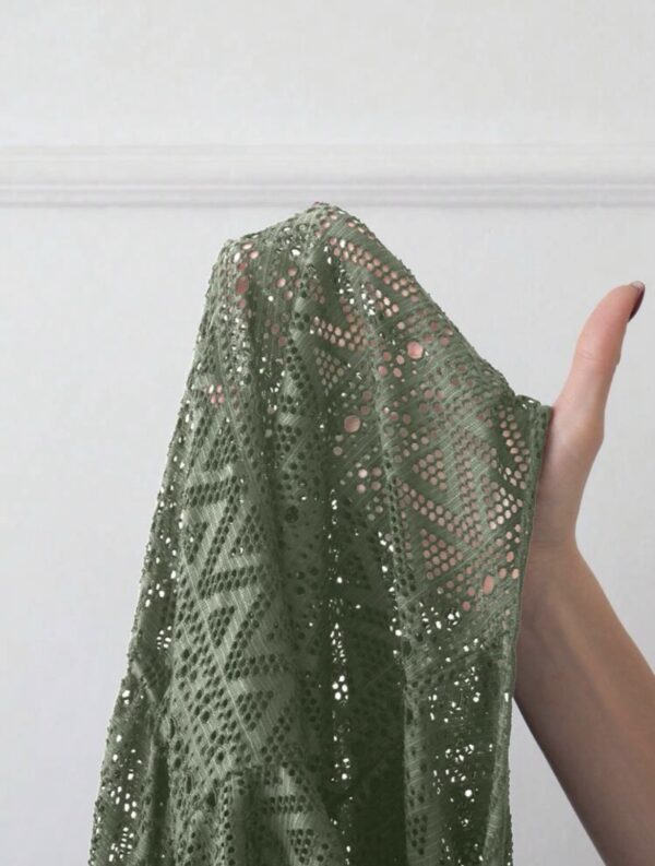 Sage Green Crochet Lace Beach Cover-Up Dress — Cinched Waist V-Neck