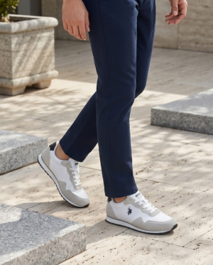 US Polo Assn. White & Grey Retro Running Sneakers