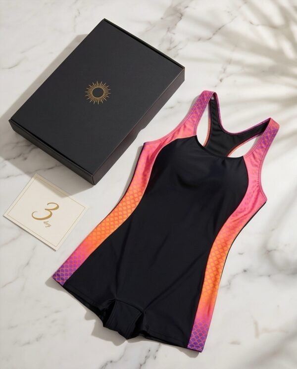 img_3279 Black Sporty One-Piece Swimsuit – Pink Ombré Color-Block Panel