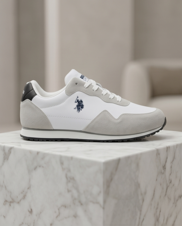 US Polo Assn. White & Grey Retro Running Sneakers