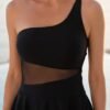 img_3603 Black One-Shoulder Swim Dress – Mesh Waist Detail with Flared Skirt