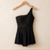img_3605 Black One-Shoulder Swim Dress – Mesh Waist Detail with Flared Skirt