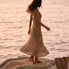 Beige Crochet Knit Maxi Dress – Sheer Boho Beach Cover-Up
