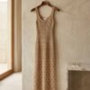 Beige Crochet Knit Maxi Dress – Sheer Boho Beach Cover-Up