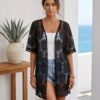 Black Sheer Floral Lace Kimono Cover-Up – Pom-Pom Trim