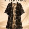 Black Sheer Floral Lace Kimono Cover-Up – Pom-Pom Trim
