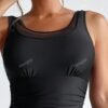 Black Mesh Neck Swim Dress – Ruched Bodice with Flared Skirt