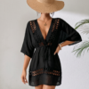 Black Crochet Lace Trim V-Neck Beach Coverup Dress