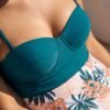 Teal Bustier Swim Dress – Tropical Print Flared Skirt
